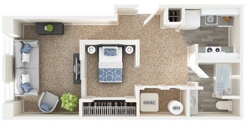 Floor plan for 1 bed, 1 bath, 552 sqft